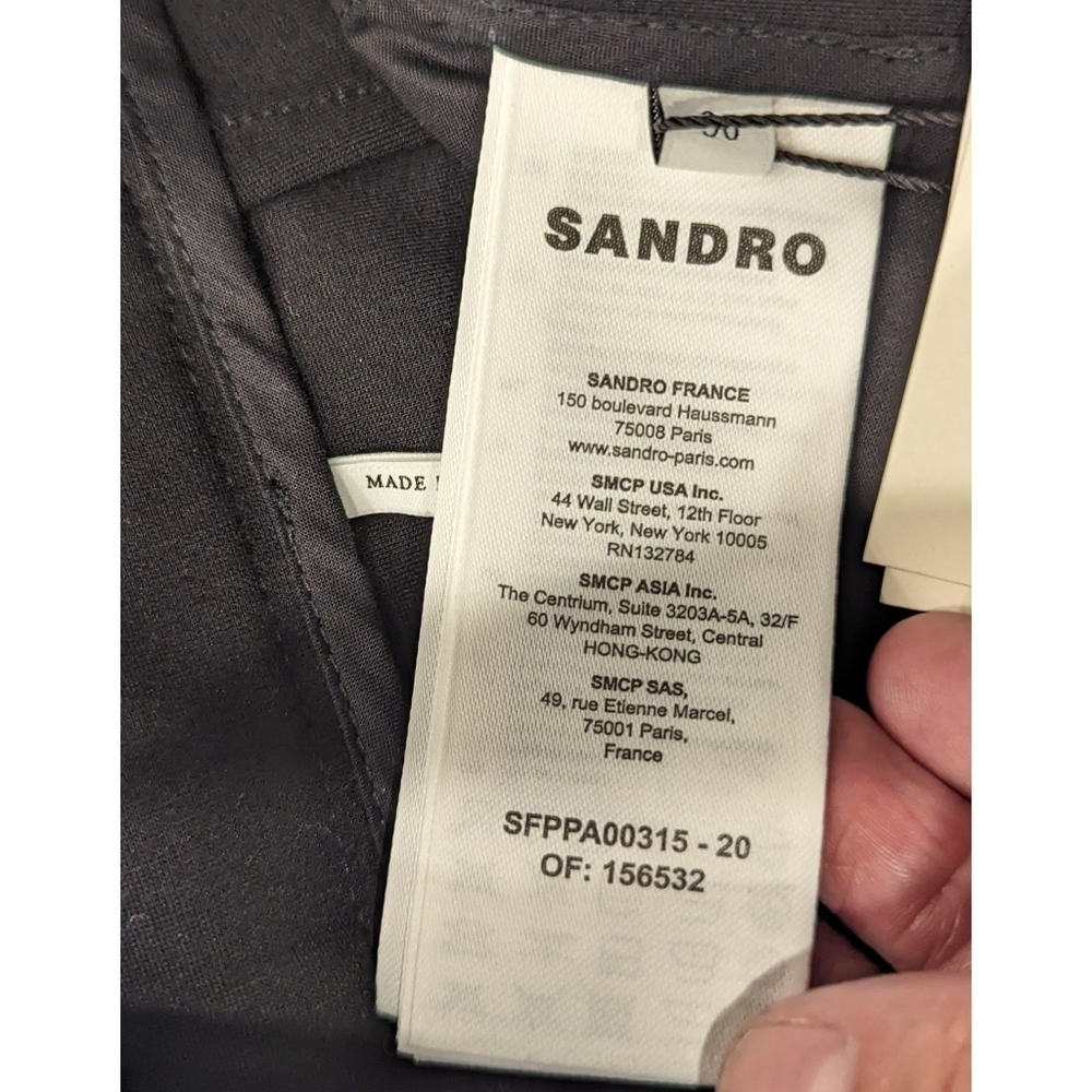 🆕 Sandro Paris Black Noir Stretch Fabric Carrot Pants Size 36 - Picture 11 of 13